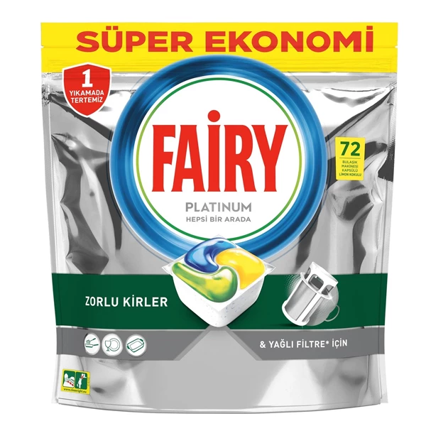 fairy tablet washing dishes قرص ماشین ظرفشویی فیری مدل پلاتینیوم بسته 72 عددی